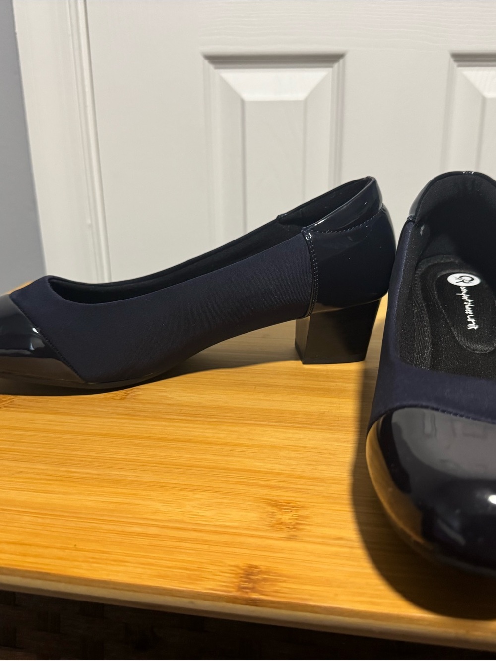 Classic Navy Low Block Heel Pumps by